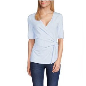 Women's Light Blue and White striped Wrap Top